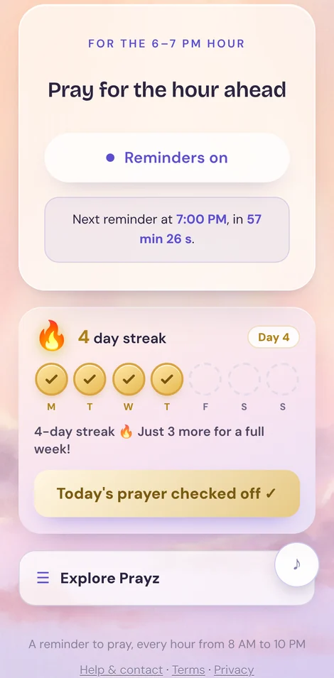 A reminder every hour + your streak